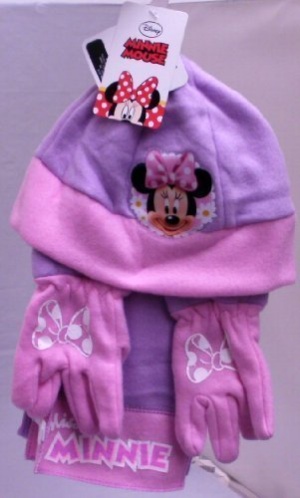 Disney Minnie Mouse: Winter Fleece Wooly Hat, Scarf and Glove Set - Size 50 - Purple